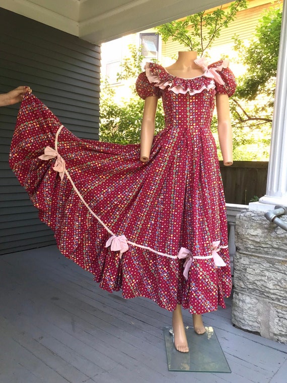 1940's Cotton Calico Hootenanny Dress sz S