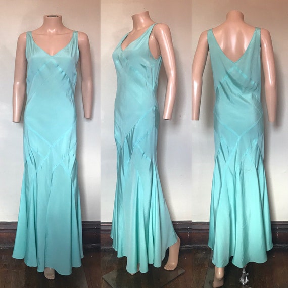 1930’s Bias-cut Robin’s Egg Blue Rayon Gown sz M a