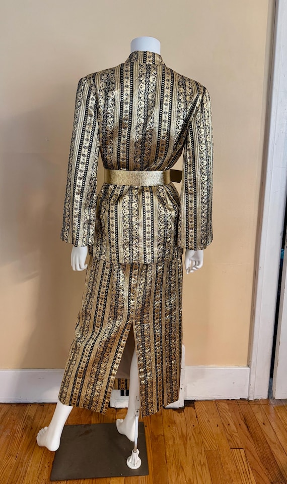 1960s Gold & Black Metallic Skirt Jacket Set sz M - Gem