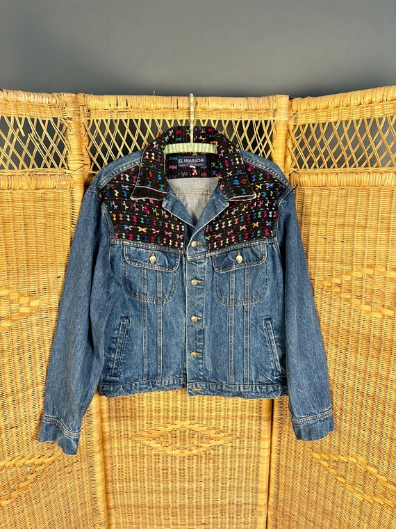 El Huarache Embroidered Guatemalan Jean Jacket XL