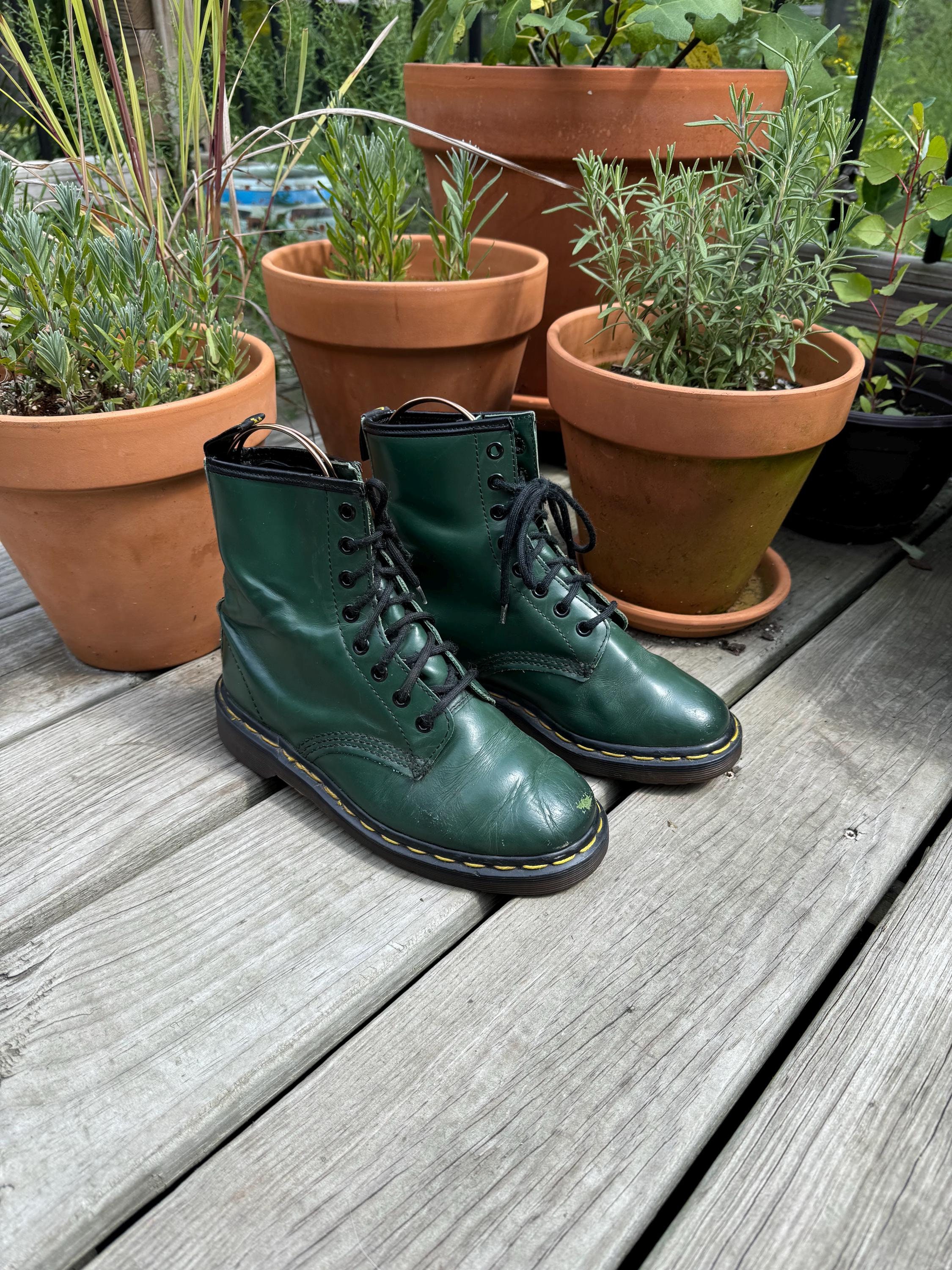90's Doc Martens Green 8 Hole Leather Boots Made in England 90's Doc Martens Green 8 Hole Leather Boots Made in England