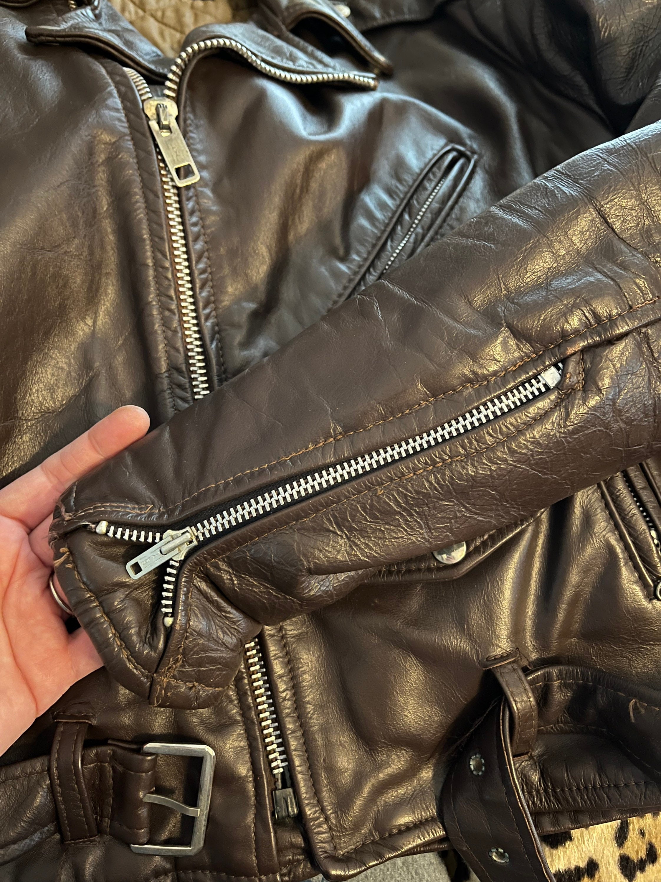 Vintage Lesco Leathers Brown Leather Motorcycle Jacket Sz 42 Vintage Lesco Leathers Brown Leather Motorcycle Jacket Sz 42