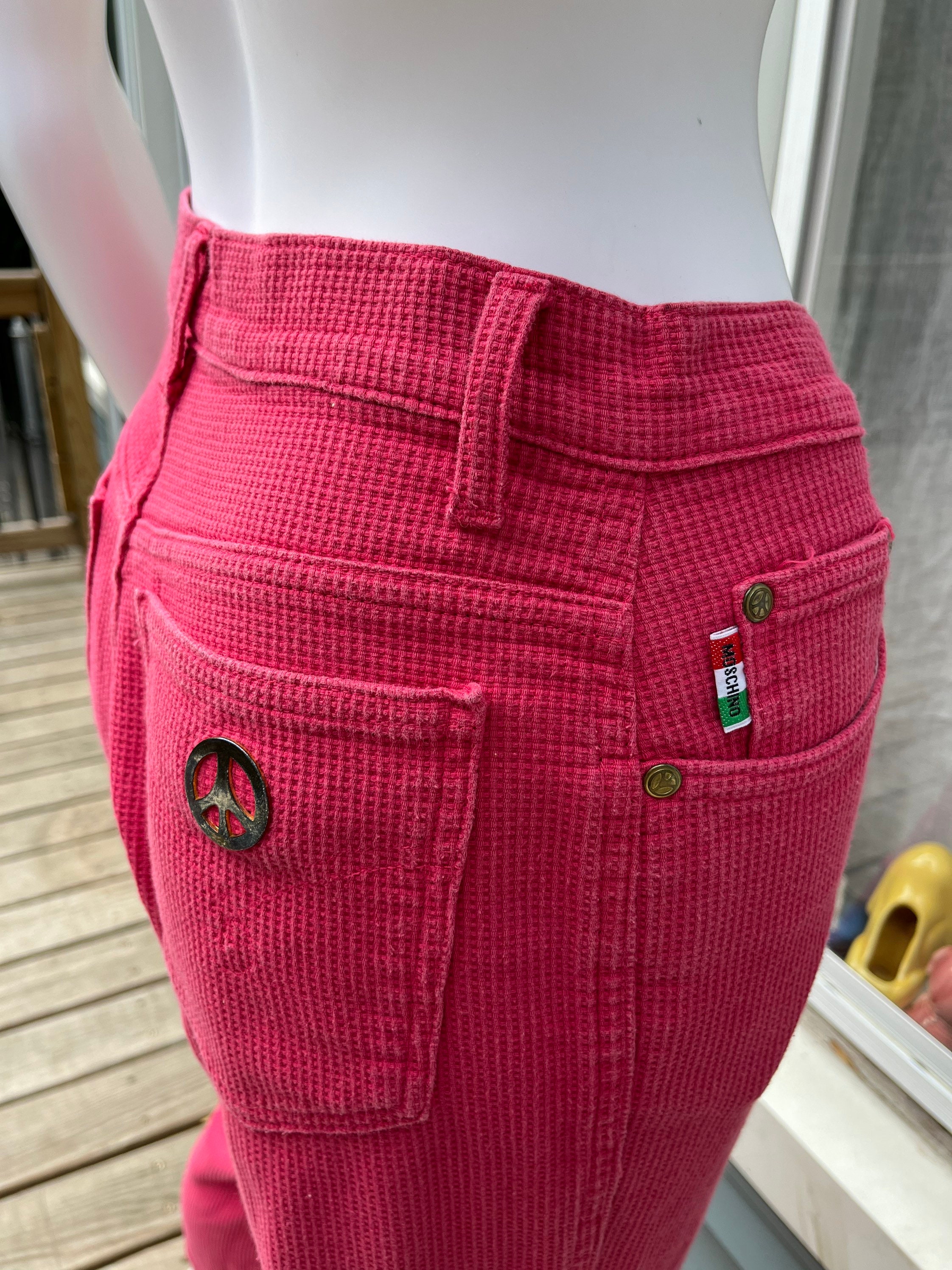 Moschino Jeans Red Waffle Knit Cotton High Waist Pants 27