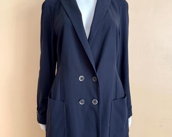 Jil Sander+ Navy Blue Rayon Double Breasted Jacket sz 42