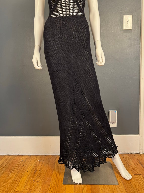1970’s Black Crocheted Maxi Halter Dress sz S - image 3