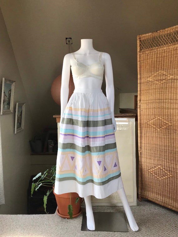 1980’s Cotton Quilt Block Pastel Full Skirt sz M - image 1