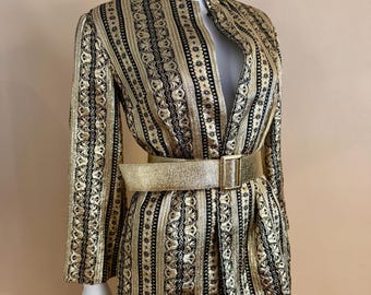 1960s Gold & Black Metallic Skirt Jacket Set sz M