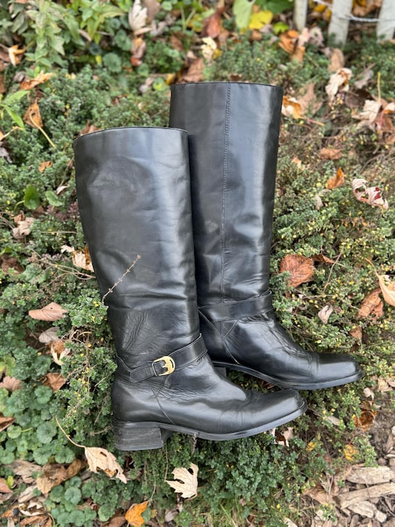 1990's Square Toe Etienne Aigner Leather Riding Boots Sz 8.5