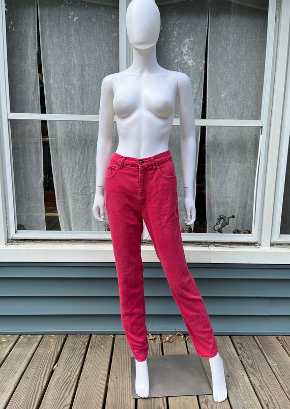 Moschino Jeans Red Waffle Knit Cotton High Waist Pants 27 