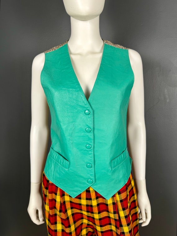 1980’s Wilson’s Aqua Leather Vest sz M - image 3