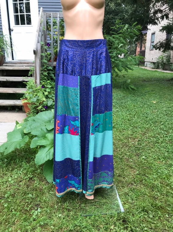 Jeanne Marc Abstract Print Paneled Maxi Skirt sz M