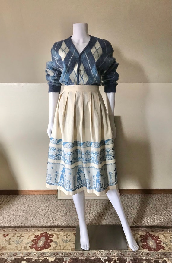 1940’s Embroidered Ivory Linen Skirt 28”