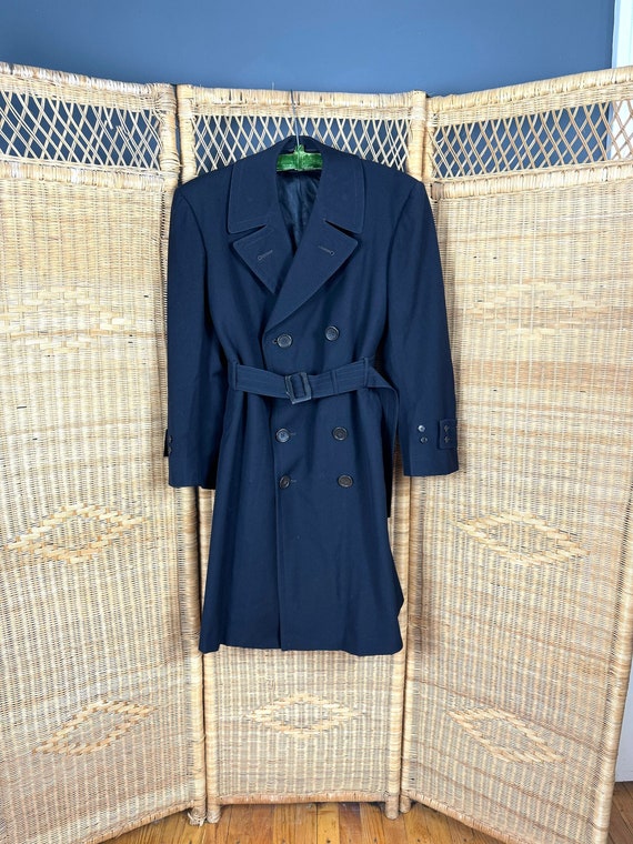 1940’s Wool Gabardine Navy Blue Raincoat sz XL