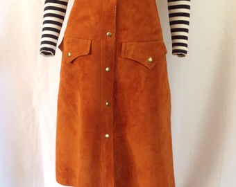 1970's High Waist Suede Snap-front Skirt 26" W