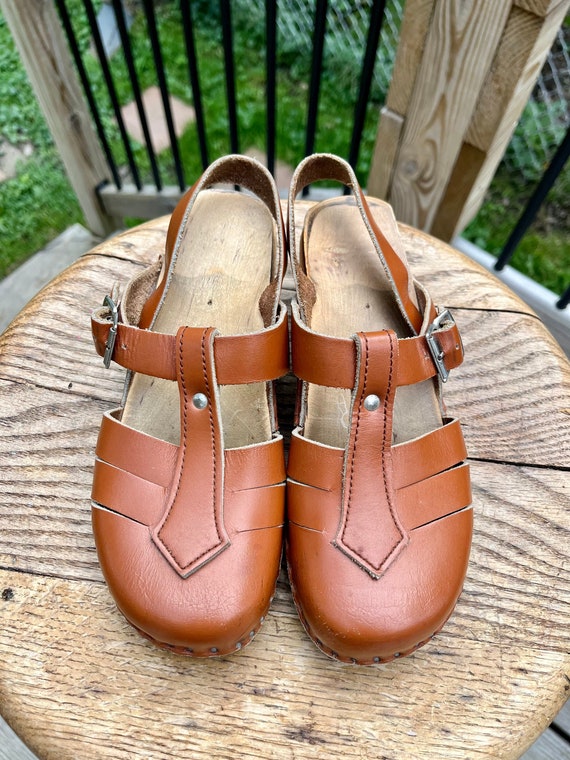 1970’s Bastad Toffeln Swedish Leather Clogs Size 3
