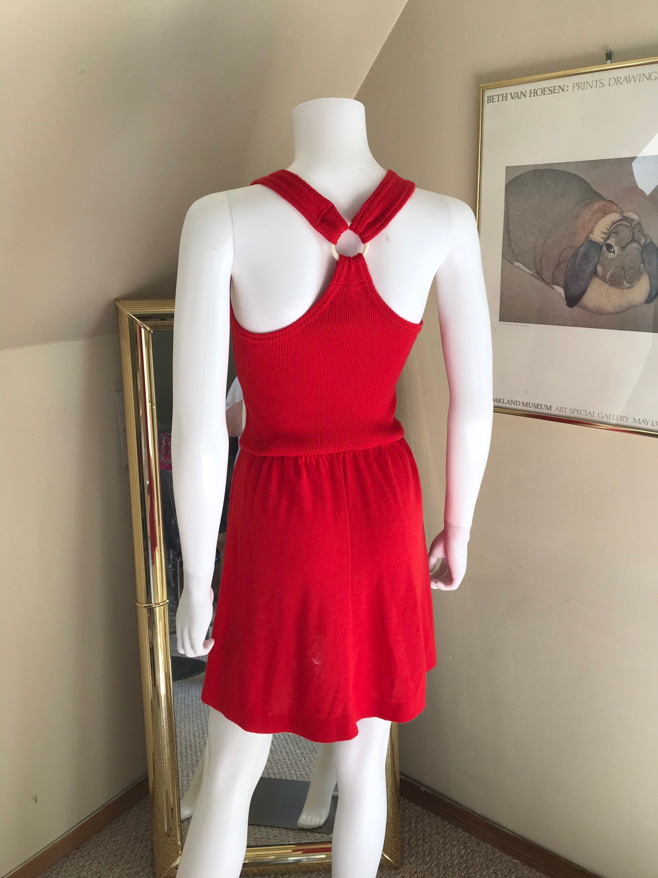 1970s Hubba Hubba Red Knit Halter Dress Sz M | Etsy