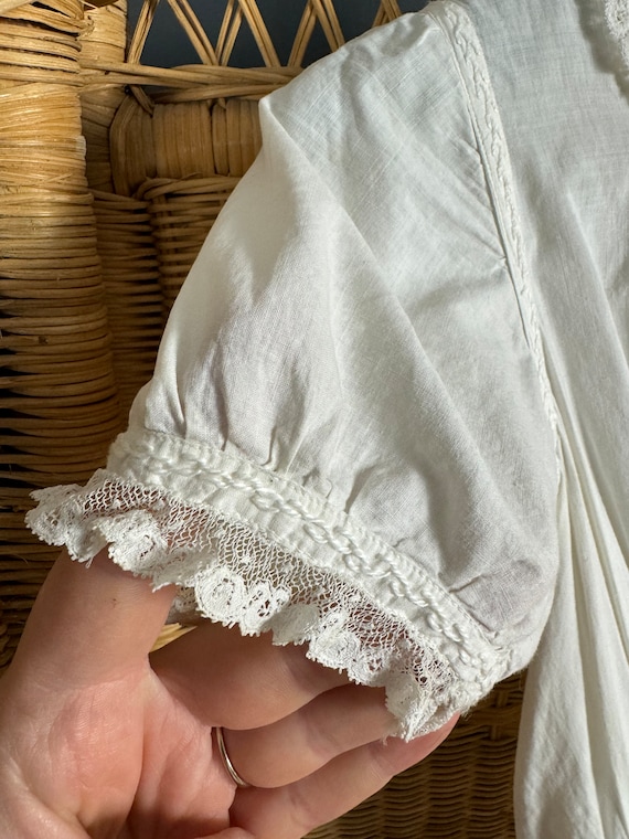 Antique Victorian White Cotton & Lace Dress XXS - image 9