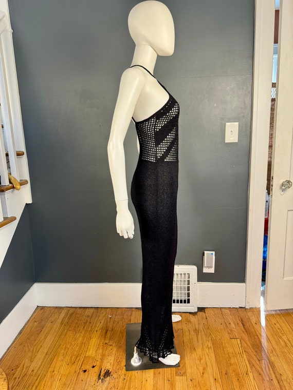 1970’s Black Crocheted Maxi Halter Dress sz S - image 6