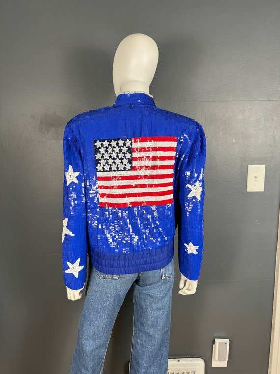 1980’s American Flag Sequined Silk Bomber Jacket s