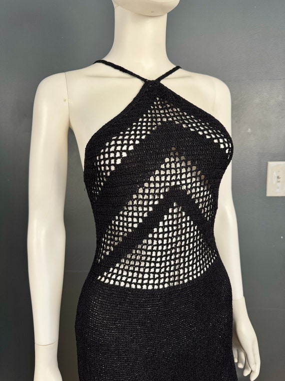 1970’s Black Crocheted Maxi Halter Dress sz S - image 5