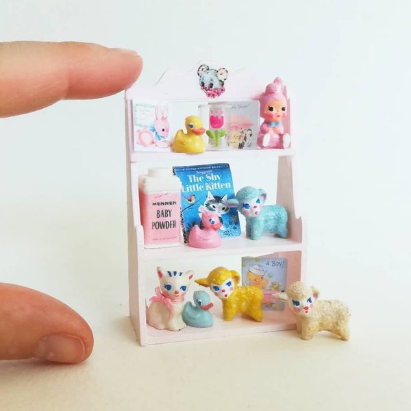 Miniature Toys for playroom, nursery or toy shop. Duck, bunny, lamb, cat dollhouse toys