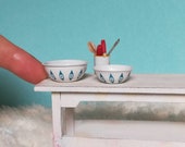 Atomic Eyes Pyrex inspired Mixing Bowls - Dollhouse Miniature Kitchen Bowl , 2 Bowl set