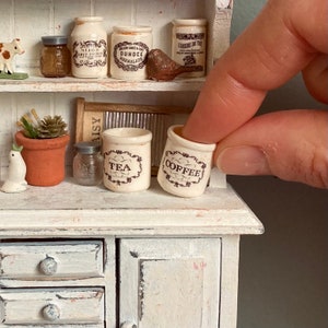 1:12 scale Dollhouse Miniature Tea, Coffee, or Flower Market Crock, Vintage French Jar, English Advertising pottery