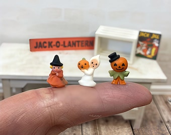 1:12 Dollhouse Miniature Halloween pumpkin scarecrow, ghost with pumpkin, or witch micro accessory, fall, Halloween, autumn decor
