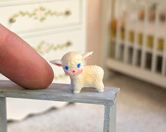 Miniature Lamb toy for playroom, nursery or toy shop. Sheep, lamb, dollhouse toys