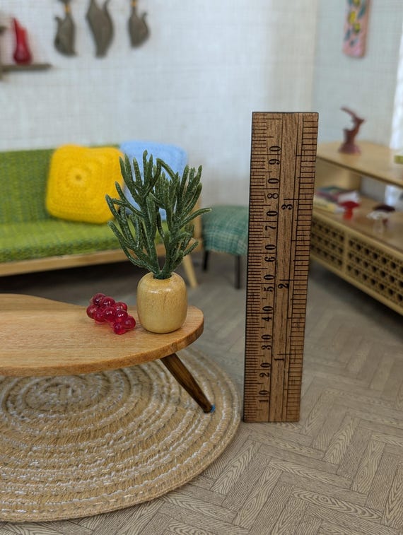 Modern Miniature Plant in a Wooden Pot Dollhouse Decoration