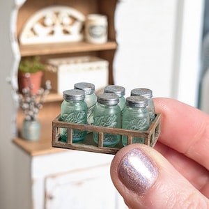 Dollhouse Miniature Teal canning jar set kitchen mini food accessory doll decor, 1:12 scale