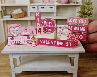 Letreros de decoración vintage para el día de San Valentín, adornos para colgar en la pared, para casa de muñecas, para imprimir en miniatura, para descargar al instante, escala 1:12