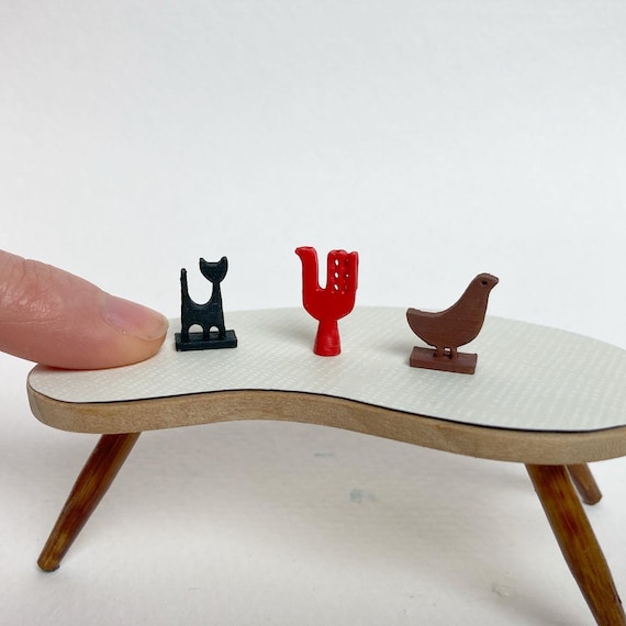 Dollhouse Miniature Bird or Cat decor, Mid-century modern doll house accessory