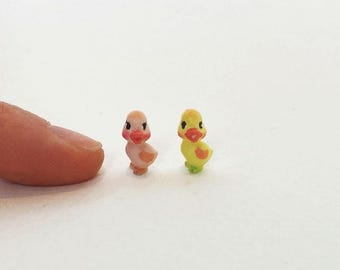 Miniature Duck Toys for playroom, nursery or toy shop. Duck, chick dollhouse toys