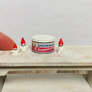 1:12 Snowman Marshmallow tin Dollhouse Miniature kitchen pantry accessory winter decor christmas
