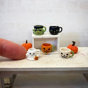 1:12 Puppenhaus Miniatur Halloween Becher Kaffee oder Tee Tasse Herbst Kürbis Accessoire, Gespenst Dekor,