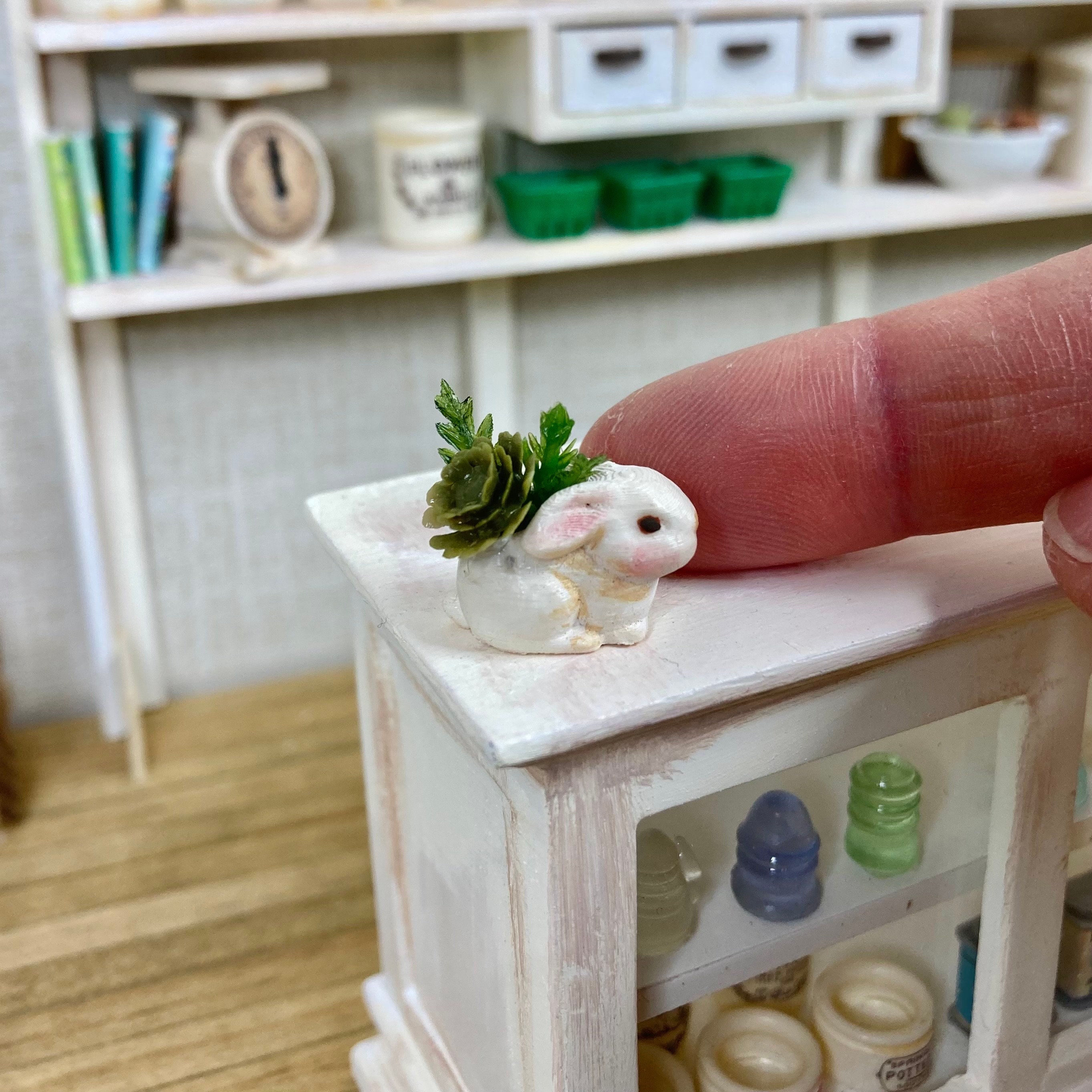 Dollhouse Miniature Bunny Planter Easter or Spring Time Rabbit ...