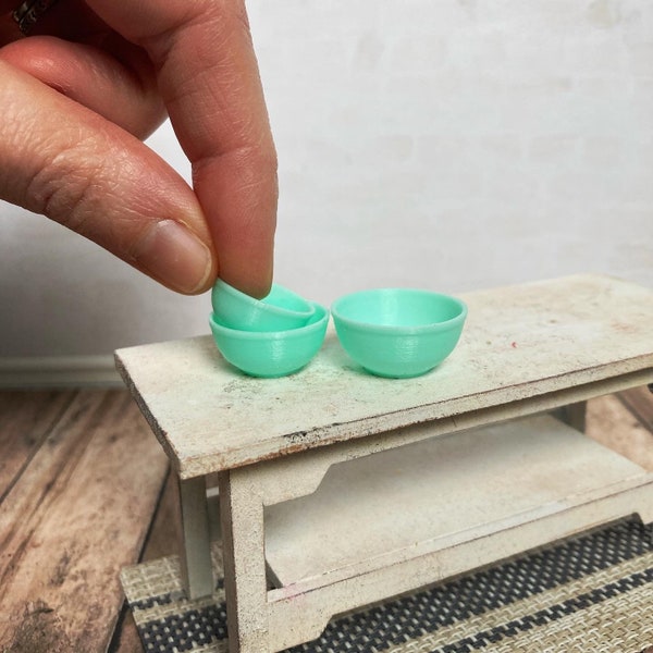Mixing bowl set jadeite green - Dollhouse Miniature retro vintage kitchen 1:12 scale Turquoise