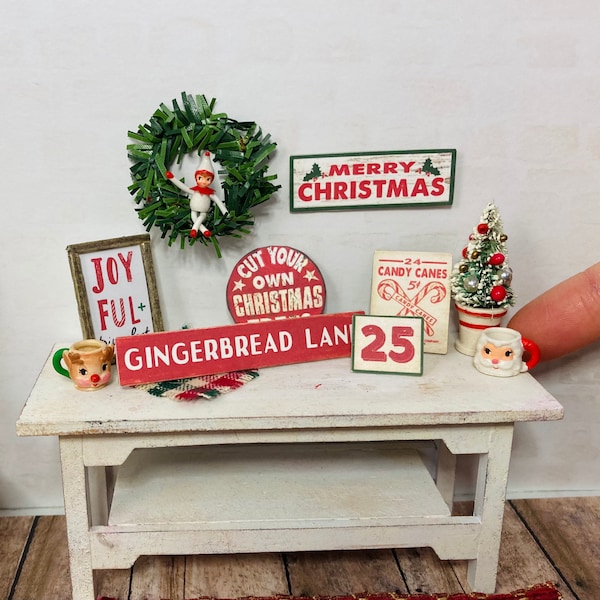 Printable Dollhouse Miniature Vintage Christmas Decorations Signs, wall hangings, DIY instant download