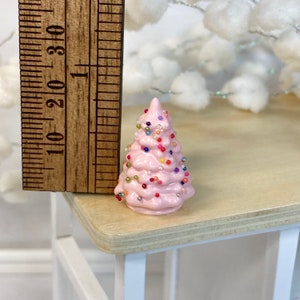 1:12 Pink Tree Dollhouse Miniature Christmas Tree decoration Holiday decor image 2