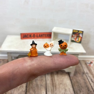 1:12 Dollhouse Miniature Halloween pumpkin scarecrow, ghost with pumpkin, or witch micro accessory, fall, Halloween, autumn decor