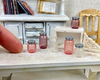 Dollhouse Miniature Pink or Purple canning jar set kitchen mini food accessory doll decor, 1:12 scale