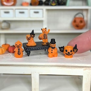 1:12 Puppenhaus Miniatur Halloween Hexe, Katze mit Kürbis, Schneemann Mikro Accessoire, Herbst, Halloween, Herbst Dekor