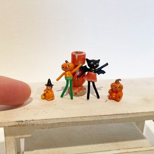 1:12 Dollhouse Miniature Halloween pumpkin, cat, bat doll, accessory, fall, Halloween, autumn decor witch