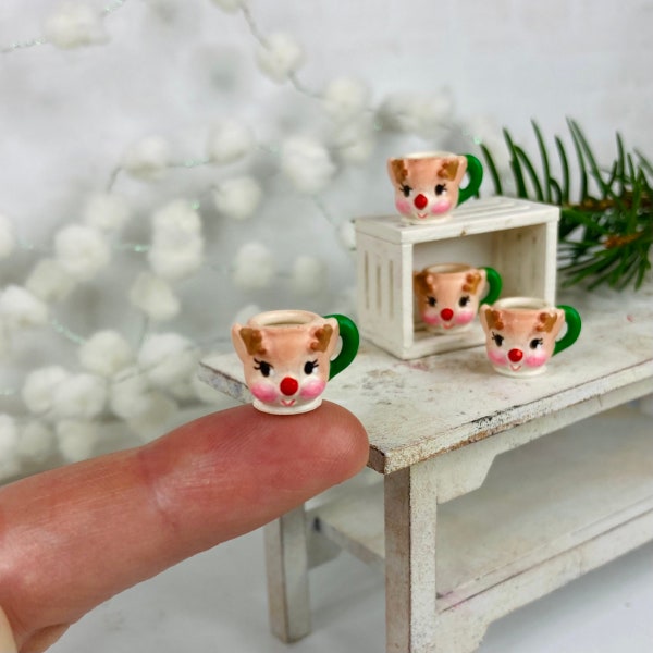 1:12 Dollhouse Miniature Reindeer mug coffee or tea cup Christmas accessory, Holiday decor vintage retro style