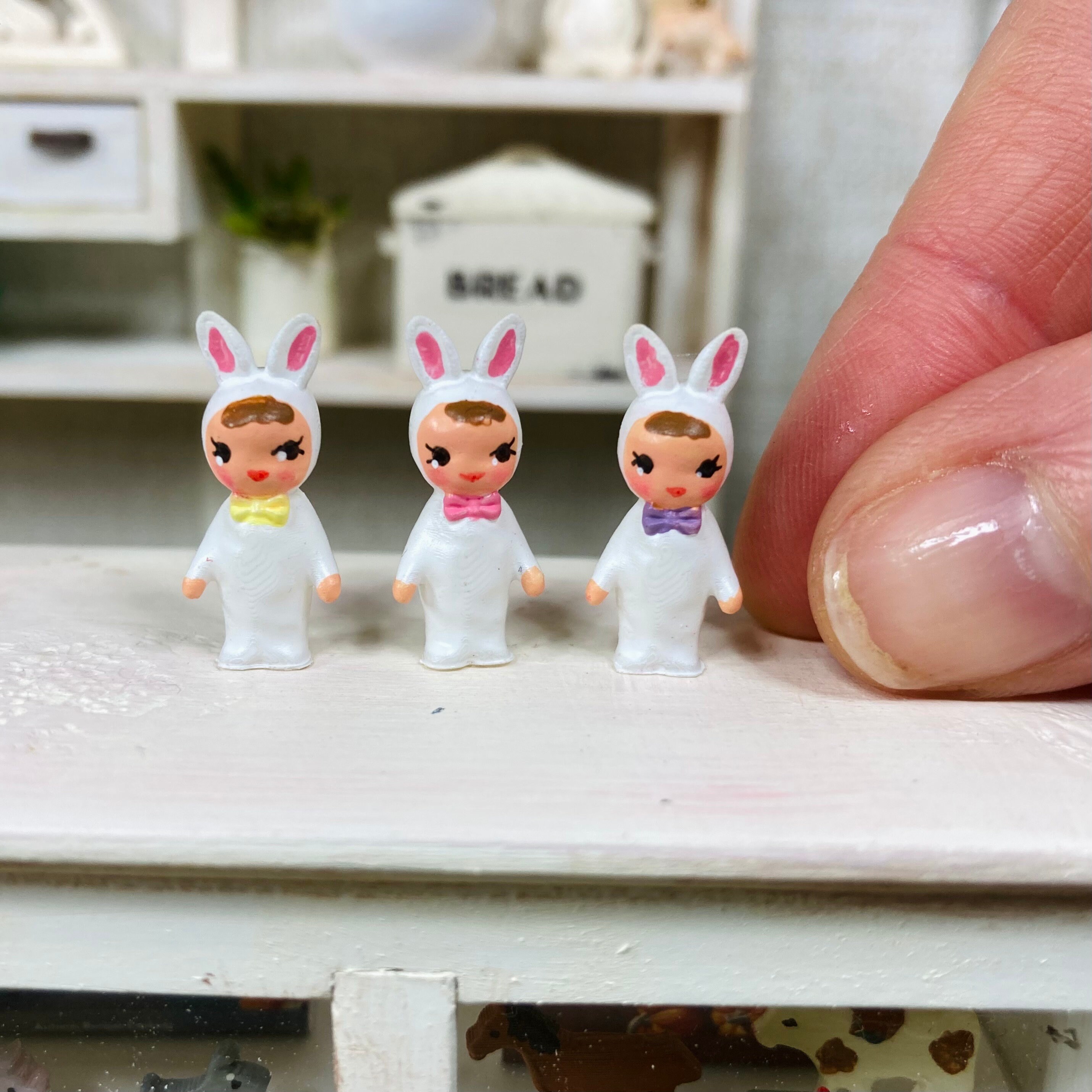 Dollhouse Miniature Bunny Girl  doll Toy for playroom, nursery or toy shop, rabbit Easter basket spring decoration