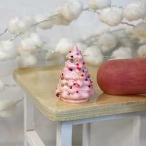 1:12 Pink Tree Dollhouse Miniature Christmas Tree decoration Holiday decor image 1