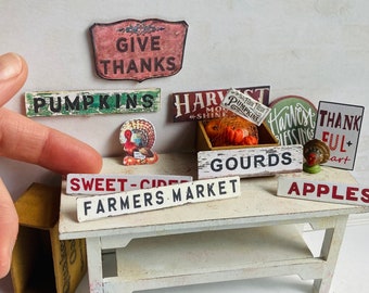 Printable Dollhouse Miniature Vintage Thanksgiving Decorations Signs, fall wall hangings, Autunm DIY instant download