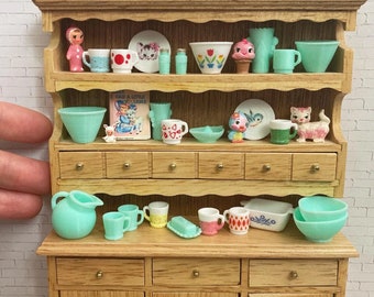 Jade dishes green - 1:12 Dollhouse Miniature retro vintage kitchen bowls, pitcher, mug, juicer, butter dish or salt and pepper shaker