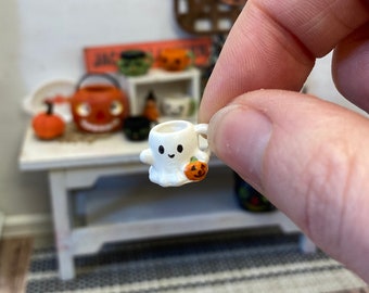 1:12 maison de poupée miniature Halloween Ghost mug, tasse à café ou à thé, accessoire citrouille d'automne, décoration fantôme,
